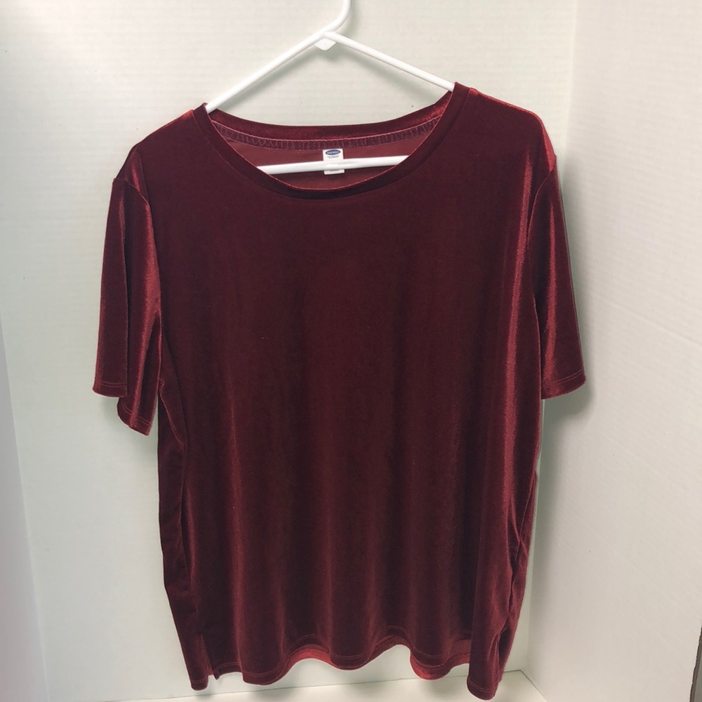 Red Faux Velvet Shirt